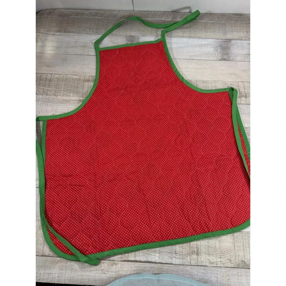 Vintage Handmade Christmas Apron Reversible Quilted Patchwork Red Green Holiday